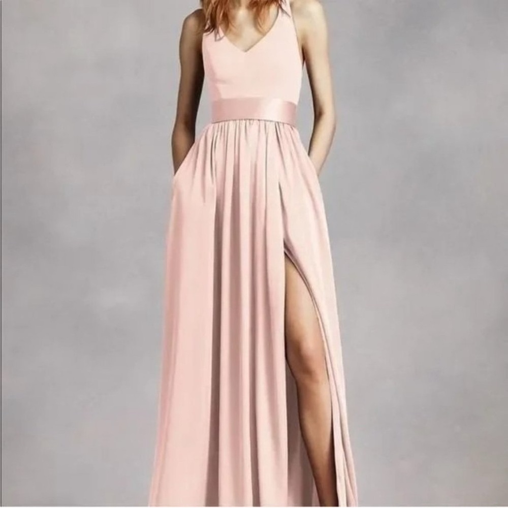 Vera Wang WHITE Bridesmaid Dress frm David’s Bridal, Belt, Pockets, Bows on Back